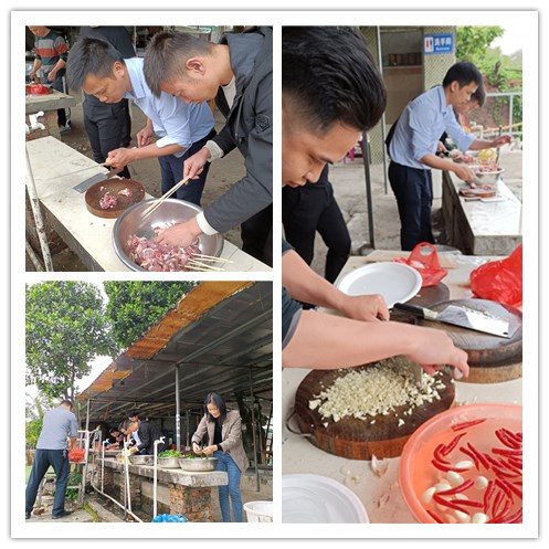 贝朗员工烧烤清洗食材现场